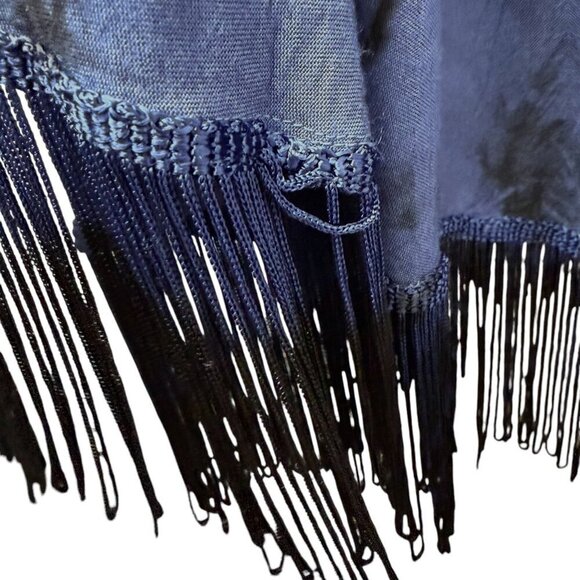Studio West Boho Poncho Plus Size 2X Blue Tie Dye Fringe Cape Top - Picture 8 of 8